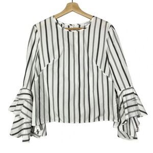 Milly Gabby Black and White Striped Ruffle Sleeve Blouse size 12
